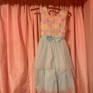 Jona Michelle Pastel Floral Dress with Blue Skirt